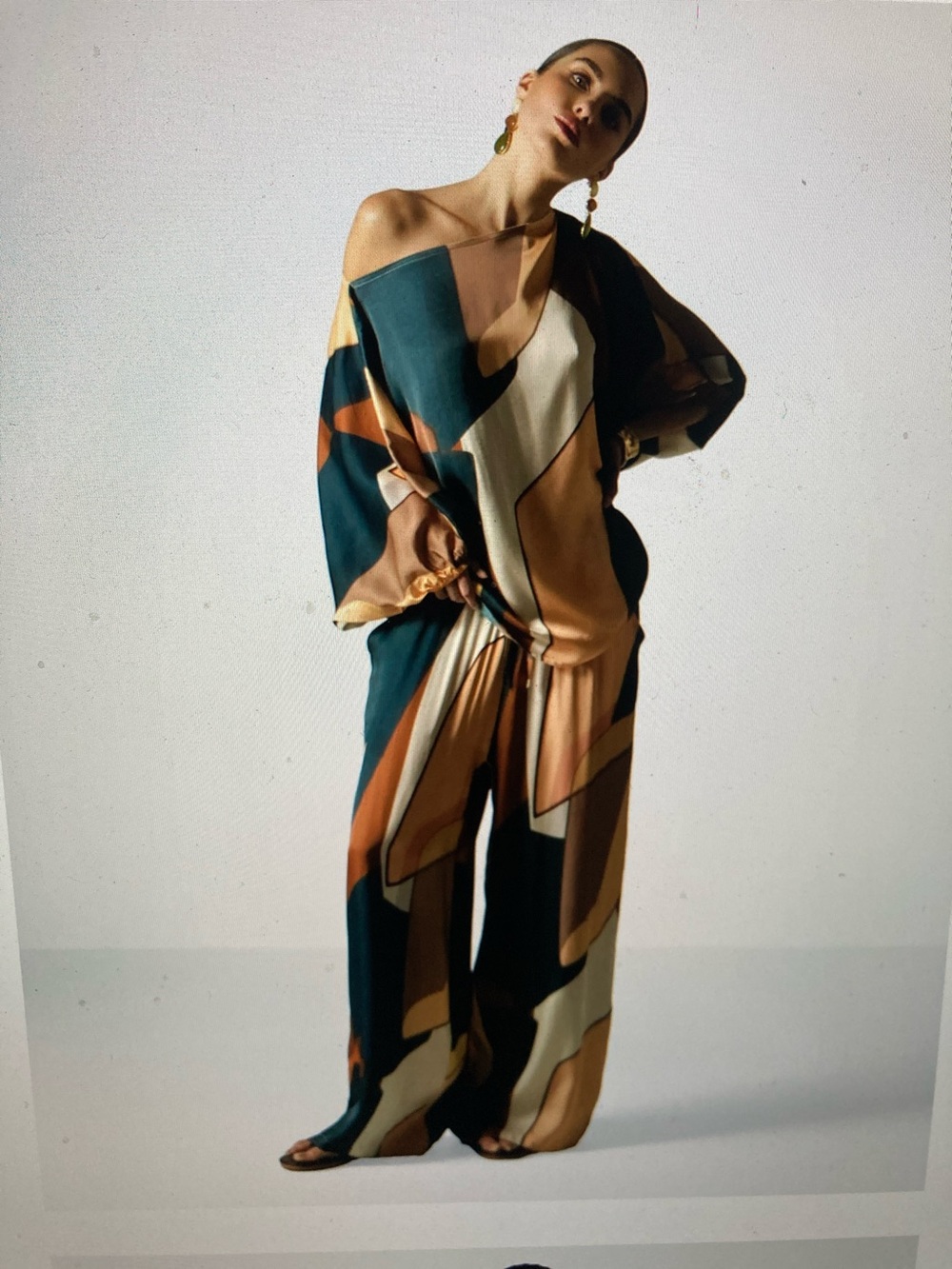 FINAL PRICE DROP JAKI London Teal, Peach & Cream Wide-Leg Set